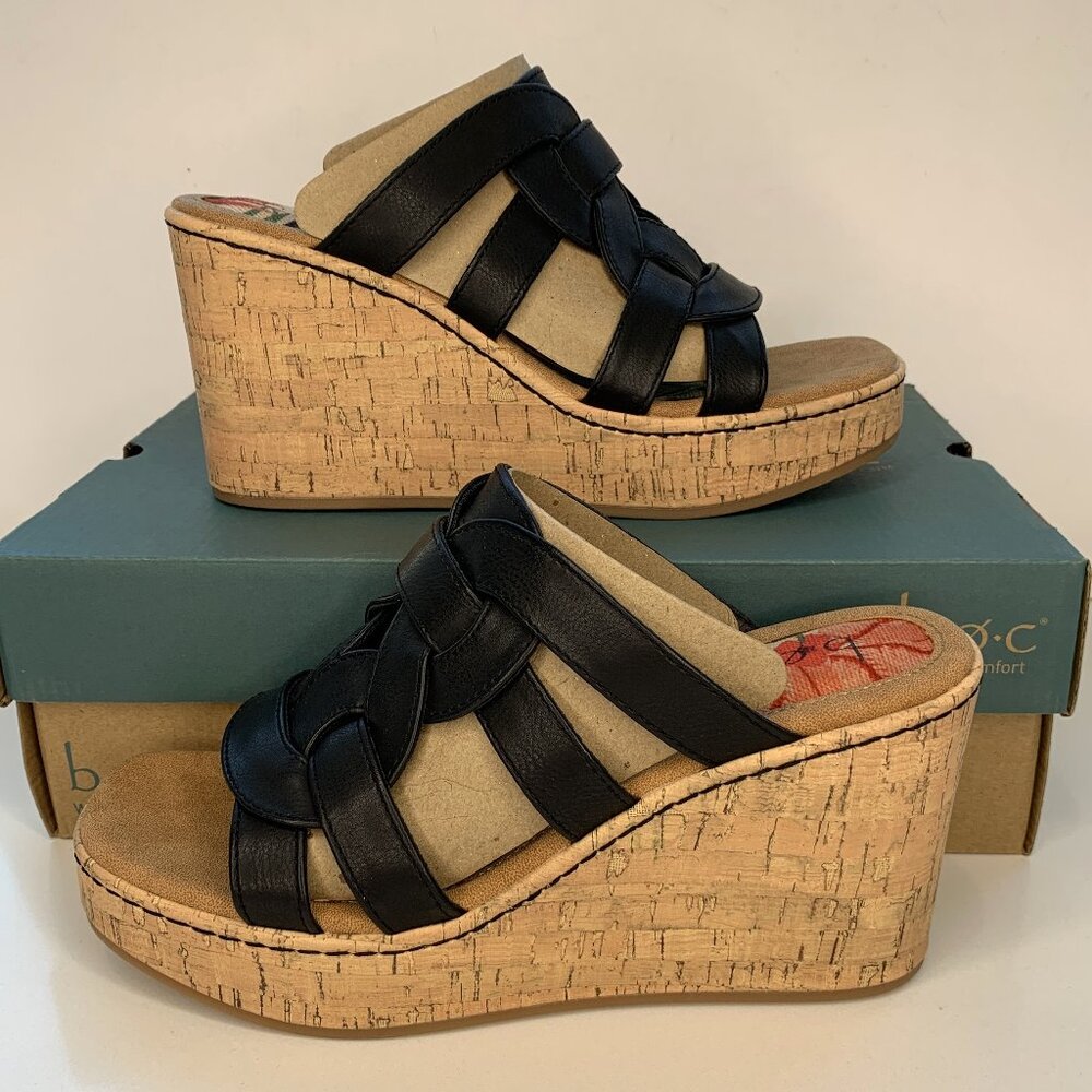BOC by Born Cora Wedge Sandals Woven Slip On Platform Black Size 10 NEW